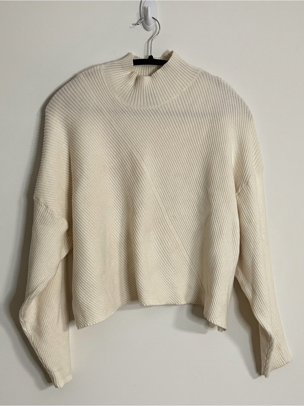 Maeve Anthropologie Cream Ribbed Mock Neck Boxy Sweater Size M